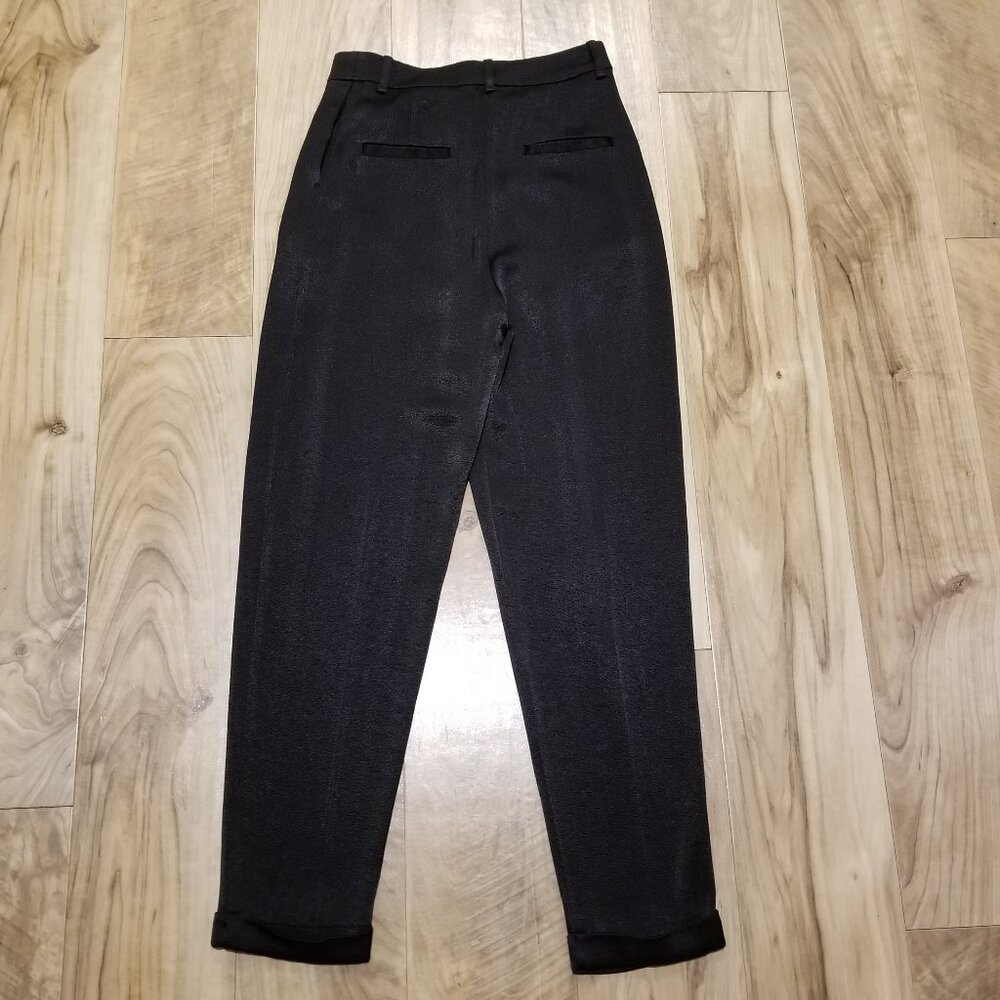 HM New Womens Dress Pant Sz 2 High Waist Pleated Tapered Cuffs NWT Black Shimmer - Picture 3 of 11